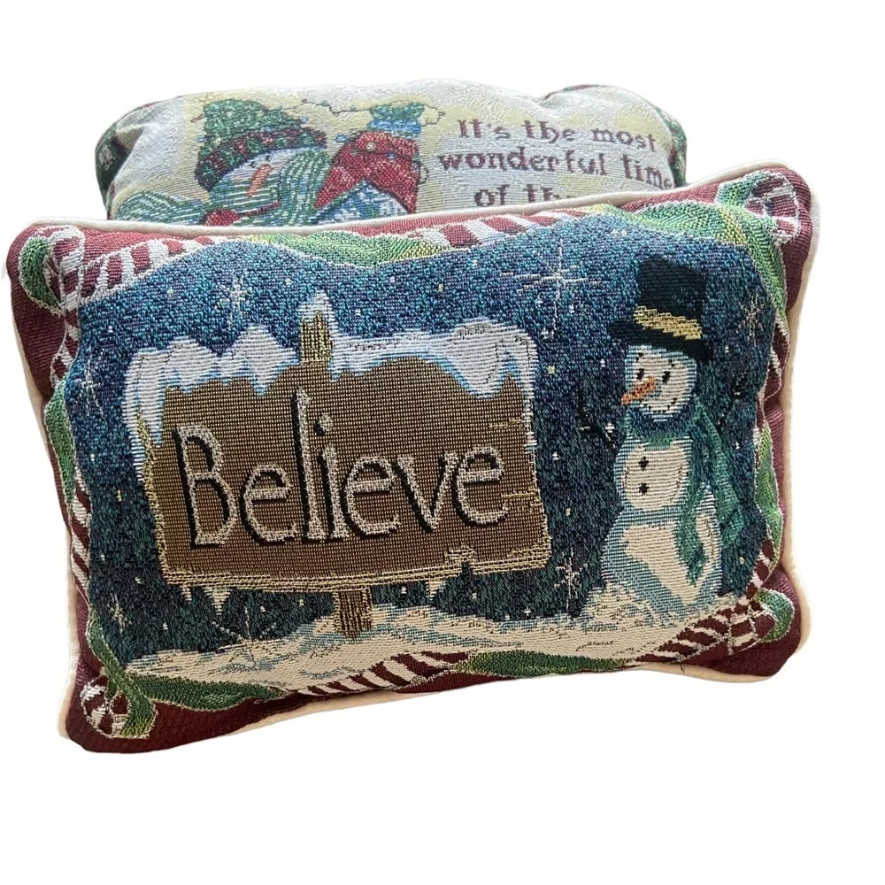 Vintage Holiday Snowman Believe Throw Pillow